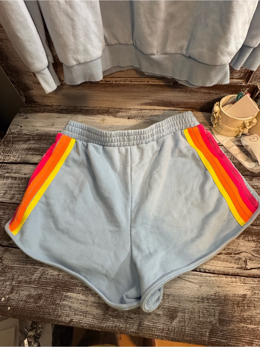 Light Blue Rainbow Stripe Sweatshirt & Shorts Set - Picture 4 of 7